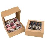 Nplux 8X8X3 Inch Kraft Cookie Boxes Candy Boxes With Window For Chocolate Covered Strawberry Donut Breakable Heart Baked Goods G