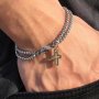 1PC Double Layer Stainless Steel Bracelet With Hollow Cross Chain Jewelry For Men