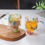 Elegant Glass Mugs With Irregular Dried Flowers - 350ML And 250ML Options - Perfect For Juice Coffee Or Tea - Suitable For Home Use