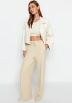 Parachute Garnish Detail Straight Fit Knitted Sweatpants - Stone