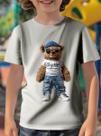 Cool Cute Brooklyn Bear Print Casual Short Sleeve T-Shirt For Boys Comfortable Versatile Trendy Tee Boys Summer Outfits Clothes