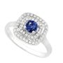Gorgeous Created Blue Sapphire & Created Diamond Sterling Silver Halo Ring