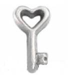 FLC82 - Key Heart Design Floating Locket Charm Silver Tone Or Gold Tone - Silver Tone Key