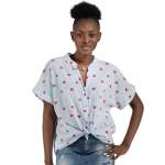 Heart Print Striped Shirt - Powder Blue Free