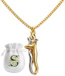 Stainless Steel Two-tone Couple Hug Pendant Necklace Set