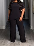 Plus Size Crew Neck Matching Two-piece Set Casual Short Sleeve T-Shirt & Wide Leg Pants Outfits Women's Plus Size Clothing