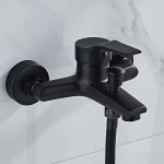Sleek Black Copper Bathroom Faucet - Classic Style Wall-mounted Triple Handle Mixer For Hot & Cold Water With Ceramic Valve Core