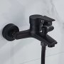 Sleek Black Copper Bathroom Faucet - Classic Style Wall-mounted Triple Handle Mixer For Hot & Cold Water With Ceramic Valve Core