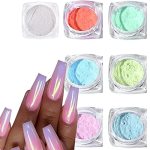 White Mermaid Chrome Powder Nail Glitter 7 Colors Iridescent Aurora Chrome Rubbing Dust Neon Mirror Pigment Rainbow Holographic