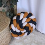 Cot Bumper Braided 3 Strand Black Beige And Rustic Orange Lightning Bolt Patchwork