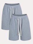 2PCS Men's Solid Casual Comfy Shorts Casual Slightly Stretch Elastic Waist Drawstring Shorts For Summer Gym Workout Training