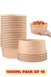 XL 1500ML X 10 Kraft Disposable Salad Food Bowl With Clear Lids