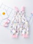 2PCS Infant Baby Girls Cute Candy Graphic Print Thin Strap Romper & Headband Set Super Sweet Clothes Coquette Style