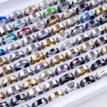 20PCS LOT Fashion Stripe Letter Rhinestone Plated Stainless Steel Rings For Men Women Jewelry Party Gifts