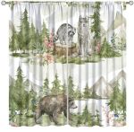 Fblifil Watercolor Woodland Animals Curtain Rustic Forest Animals Wild Safari Animals Bear Fox Deer Lodge Cottage Printed Rod Po