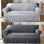 1pc Elastic Sofa Cover Solid Color Couch Cover With Skirt Universal For All Seasons Elastic Sofa Slipcover For Living Room Office Home Decor