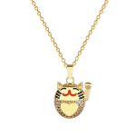 Iced-out Heart Maneki-neko Stainless Steel Necklace