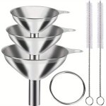 Stainless Steel Funnels Set Of 5 Metal Kitchen Funnels With 2 Cleaning Brushes Food Grade Flask Funnels For Bottles Liquor Water
