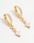 Goldair Gold Plated Diamante Marquise Huggie Earrings