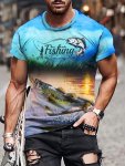 Men's Fish Graphic Print T-Shirt Short Sleeve Crew Neck Tee Men's Clothing For Outdoor