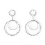 Silver Round Hanging Earrings With Clear Crystals