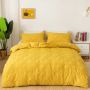 - Tufted Plaid Plain Duvet Cover Set - Yellow