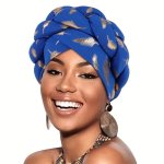 Elegant Feather Print Turban Headscarf - Boho Nation Style 100% Polyester Material Medium Stretch Woven Fabric Versatile Fashion