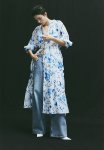 Oversized Crinkled Dress - White & Blue Floral