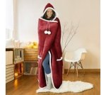 Fluffy Fleece Unisex Oversize Hooded Blanket - Ruby Red