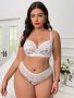 Plus Size Elegant Lingerie Set Women's Plus Floral Print Contrast Lace Full Cover Bra & Panty Lingerie Two Piece Set