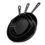 3 Pcs Oven Safe Pre-seasoned Cast Iron Skillet Frying Pan - Black