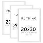 Puthiac 20X30 Solid Oak Wood Picture Frame No Mat Wall Display Only Vertical Or Horizontal Plexi Front 3 Pack White