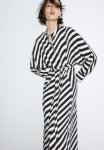 Tie-belt Shirt Dress - Black white Striped
