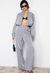 Anthracite Satin Wide Leg Elastic Trousers - Anthracite