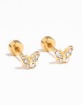 Kids Gold Plated Surgical Steel Enamel Pink Butterfly Flat Back Studs