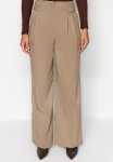 Wide Leg Woven Trousers - Beige