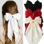 Elegant Oversized Satin Bow Hair Clip - Vintage Style Solid Color Spring Barrette For Women And Girls