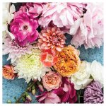 Floral Pink Peony And Dahlia Bouquet On Blue Square Coaster
