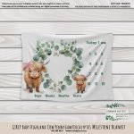 Milestone Blanket Girly Baby Highland Cow Pennygum Eucalyptus Blanket