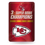 Rico Industries Nfl Kansas City Chiefs 3 Time Super Bowl Champions Large Metal Sign 11" X 17" Large Metal Home D Cor Sign