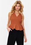 Flounce Woven Blouse - Brown