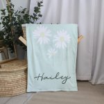 Fleece Blanket Daisy With Leaves Minimalistic Set