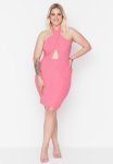 Plus Halter Cutout Detailed Dress - Pink