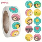 Gutbd 500 Pcs Teacher Reward Roll Stickers - Cute Cartoon Designs Self-adhesive Reusable Dessert & Milk Tea Cup Labels Sealing S