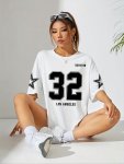 32 Letter Print Crew Neck T-Shirt Casual Short Sleeve T-Shirt For Spring & Summer Women's Clothing