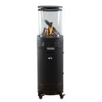 Alva Circular Midi Stand Gas PATIO HEATER Glass Enclosed Lava Rock & Logs