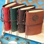 Vintage Leather Journal Notebook With Matte Finish And Plain Pages - Antique Pirate-themed Nautical Compass Design Hardcover Wri