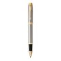 Im Fine Nib Rollerball Pen Brushed Metal With Gold Trim Black Ink - Presented In A Gift Box