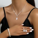 1 Pair Of Earrings + 1 Necklace 1 Pair Of Earrings + 1 Necklace + 1 Bracelet Elegant Jewelry Set Paved Shining Rhinestone Match