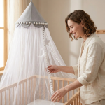 Hanging Nursery Mosquito Net Canopy With Pom-poms
